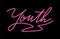 Youth lettering one line minimalist pink neon sign style hand drawn text. Inspiration positive inscription