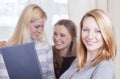 Youth Lifestyles Concepts. Three Caucasian Young Ladies With Lap