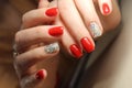 Youth manicure design red color Royalty Free Stock Photo