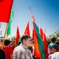 The Youth From Patriotic Party Brsm Holds Flags On The Celebration Of Victory Day. Gomel, Belarus - May 9: Unidentified Royalty Free Stock Photo