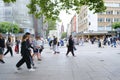 youth, people walking in daytime summer Frankfurt, Zeil street, European population, international seasonal tourism, city