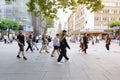 youth, people walking in daytime summer Frankfurt, Zeil street, European population, international seasonal tourism, city