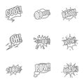 Youth slang icons set, outline style