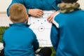 Youth Soccer Coach Coaching Children. Boys Soccer Players Listening Coaches Tactics and Motivational Talk Royalty Free Stock Photo