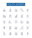 Youth sports line icons signs set. Design collection of Youth, Sports, Soccer, Basketball, Football, Baseball, Hockey