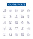 Youth sports line icons signs set. Design collection of Youth, Sports, Soccer, Basketball, Football, Baseball, Hockey