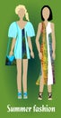 Youth summer fashion, girl silhouettes in modern colorful clothes, fashion design