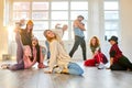 beautiful youth training hip hop in dance studio, dance classes for teens Royalty Free Stock Photo