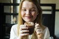 Youth Woman Drinks Hot Chocolate Tasty Concept