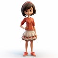 Youthful Cartoon Girl 3d Model In Skirt - Vibrant And Composed