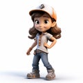 Youthful Cartoon Girl Emily With Baseball Cap - 3d Render