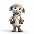 Youthful Cartoon Sheep In Winter Jacket - 3d Render