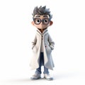 Youthful 3d Cartoon Doctor In Grey And White Coat - Eye-catching 3d Render Sample