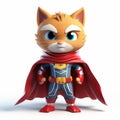 Youthful 3d Cat Superhero In Light Red And Gold - Neogeo Style