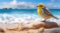 Dreamy Symbolism: Yellow Bird On Beach Rock