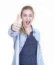 Youthful girl thumbs up