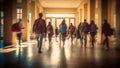 Youthful learners traversing school hallways walkways in morning. Generative AI