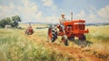 Youthful Motion: A Terry Dodson Inspired Painting Of Two Men On Tractors