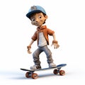 Youthful Protagonist Skateboarding: A Vray-style Cartoon Character