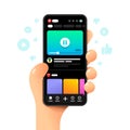 Youtube application on the smartphone. Sharing, likes and dislikes. Blog. Main screen. Vector colorful phone mockup illustration