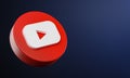 Youtube Circle Button Icon 3D on Dark Bakcgorund. Elegant Template Blank Space