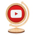 Youtube circle icon placed into wooden globe