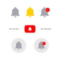 Youtube Get Notified Bell Icon Set. Vector Illustration On White Background