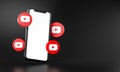 Youtube Icons Around Smartphone App Mockup 3D