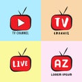 Youtube, Instagram, Live Streaming, Online Television, Web TV, Simple, Alphabetic, Pictorial, Cartoon Concept with play button Royalty Free Stock Photo