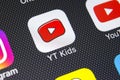 YouTube Kids application icon on Apple iPhone X screen close-up. Youtube Kids app icon. YouTube kids application. Social media net Royalty Free Stock Photo