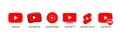 Youtube, youtube kids, YouTube Music, YouTube TV, YouTube VR. Subscribe button icon with arrow cursor. Official logotypes of