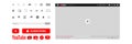 Youtube, youtube kids, YouTube Music, YouTube TV, YouTube VR. Subscribe button icon with arrow cursor. Official logotypes of
