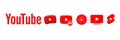 Youtube, youtube kids, YouTube Music, YouTube TV, YouTube VR. Subscribe button icon with arrow cursor. Official logotypes of