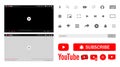 Youtube, youtube kids, YouTube Music, YouTube TV, YouTube VR. Subscribe button icon with arrow cursor. Official logotypes of