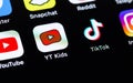 YouTube Kids, TikTok mobile icons apps for kids on screen