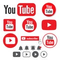 YouTube logo icon set with subscribe, bell and play button Royalty Free Stock Photo