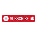 Youtube logo space with subscribe button inside rectangle shape and bell icon, red subscribe button and text effect on a white Royalty Free Stock Photo