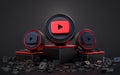 Youtube sign abstract look dark realistic iconic background with a podium stage 3d rendering