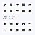 20 Youtube Solid Glyph icon Pack like essential movie basic vr 3d