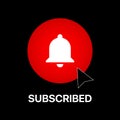 Youtube Subscribed Button. Youtube Lower Third. Youtube Bell Icon. Vector Illustration On Black Background