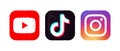 Youtube, Tiktok and Instagram mobile apps icons in watercolor paint design, vector illustration