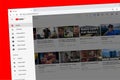 Youtube website homepage with sidebar.