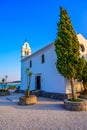 Ypapanti Church - Beautiful scenery at sunset in Gouvia Bay Ã¢â¬â small ancient white church on a pier, Corfu island, Ionian sea, Royalty Free Stock Photo