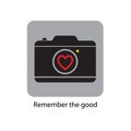 Ypography slogan. Icon - a camera with a heart. Vector illustration