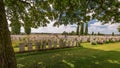 Ypres, Belgium - May 23, 2019: Landscape view of graves and memorials at the Yypres Tyne Cot War Cemetary, Ypres, Belgium