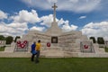 Ypres, Belgium - May 23, 2019: Landscape view of graves and memorials at the Yypres Tyne Cot War Cemetary, Ypres, Belgium