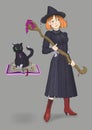 Ypung potion witch and her black cat