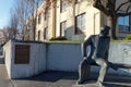 A bronze statue of Randolph Collier sitting on a bench at the Siskiyou County Courthouse in Yreka, California, USA