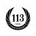 113 years anniversary design template. Elegant anniversary logo design. 113 years logo.