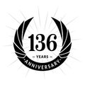 136 years anniversary design template. Elegant anniversary logo design. 136 years logo.